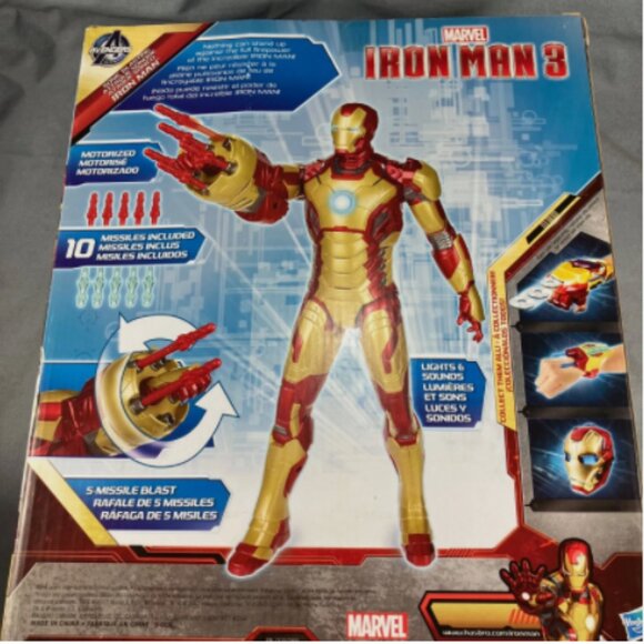 LOT Iron Man Action Figure Missile Launch Lights Sound+Bank+Stickers+3 Figures - Picture 2 of 14